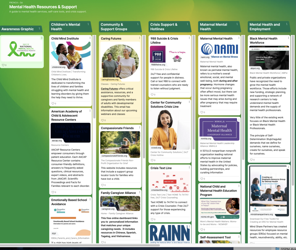 Mental Health Resources and Support guide from Family Resource Centers Network of California 